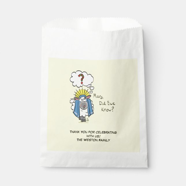 Funny Christian Christmas Cute Sheep Cartoon Favour Bags (Front)