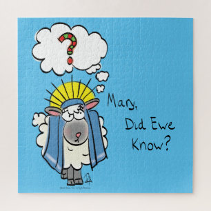 Funny Christian Christmas Cute Sheep Cartoon Jigsaw Puzzle