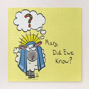 Funny Christian Christmas Cute Sheep Cartoon Jigsaw Puzzle