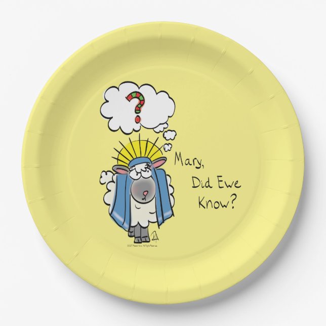 Funny Christian Christmas Cute Sheep Cartoon Paper Plate (Front)