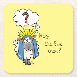 Funny Christian Christmas Cute Sheep Cartoon Square Paper Coaster