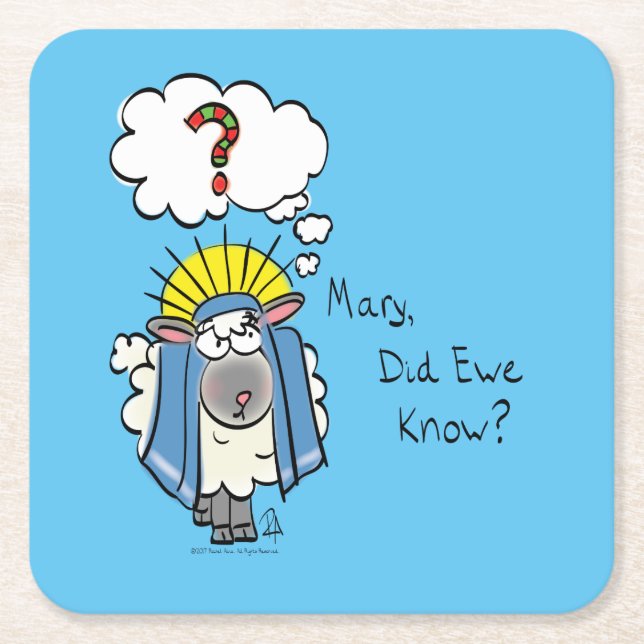 Funny Christian Christmas Cute Sheep Square Paper Coaster (Front)