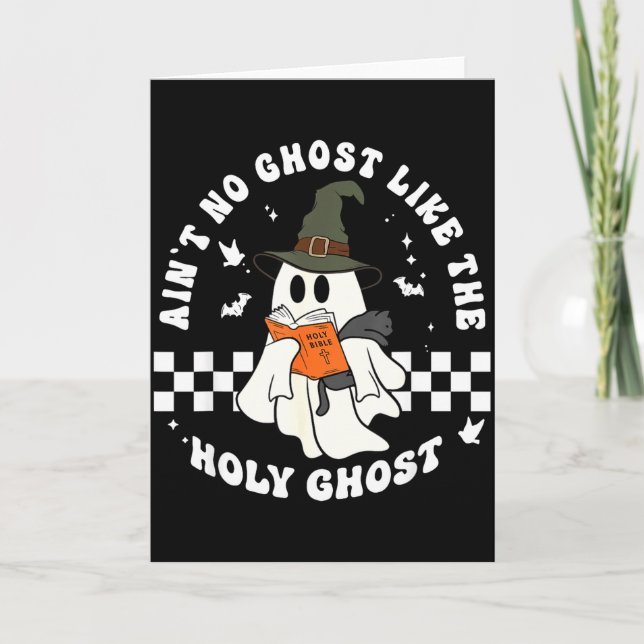 Funny Christian Ghost With Bible Retro Catholic Cu Card (Front)