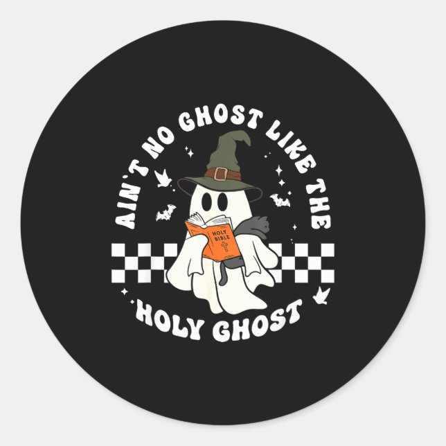 Funny Christian Ghost With Bible Retro Catholic Cu Classic Round Sticker (Front)
