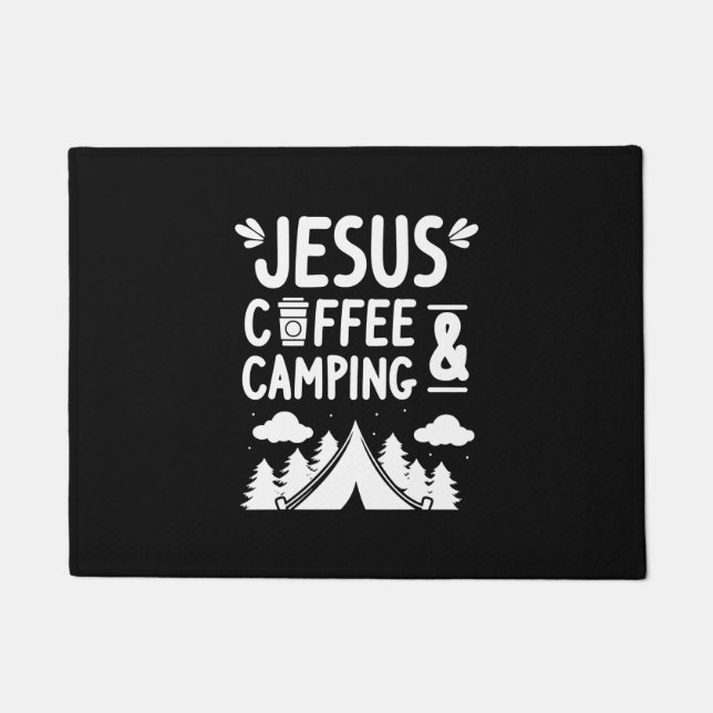 Funny Christians Camp Caffeine Jesus Coffee & Camp Doormat (Front)