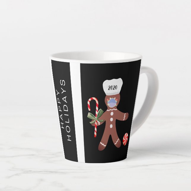 Funny Christmas 2020 Gingerbread Man In Face Mask Latte Mug (Right Angle)