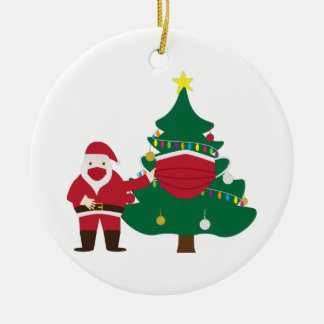 Funny Christmas 2020 Santa and decorated tree Ceramic Tree Decoration