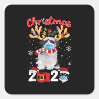 Funny Christmas 2020 Shih Tzu Mask Matching Pajama Square Sticker