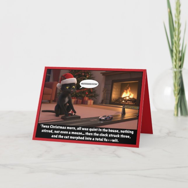 Funny Christmas 3 AM Cat Card (Front)