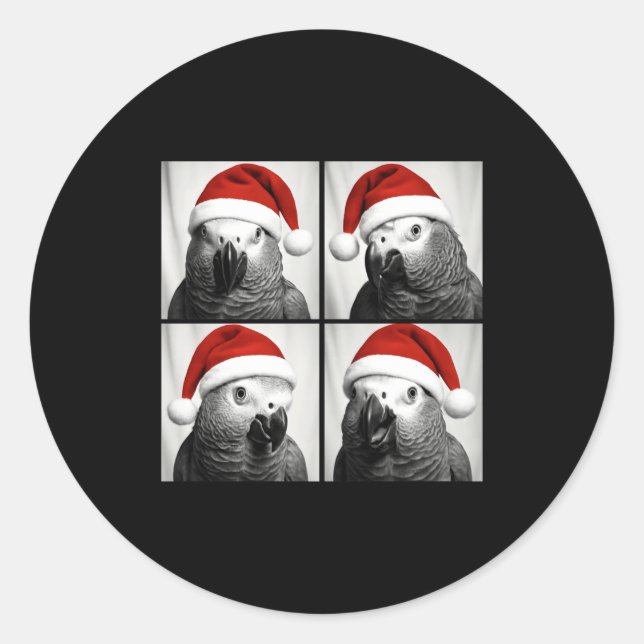 Funny Christmas African G Parrot Santa Photo Booth Classic Round Sticker (Front)