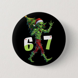 Funny Christmas Alien Six Seven Meme 67 Santa Hat 6 Cm Round Badge