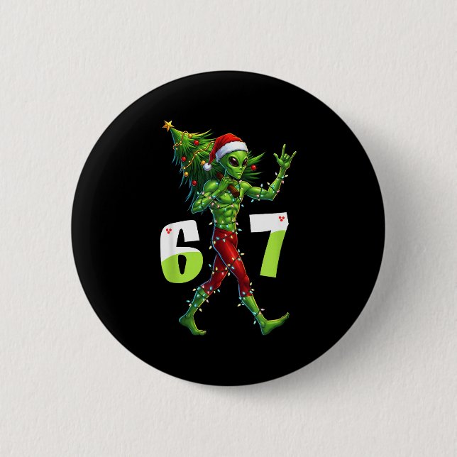 Funny Christmas Alien Six Seven Meme 67 Santa Hat  6 Cm Round Badge (Front)