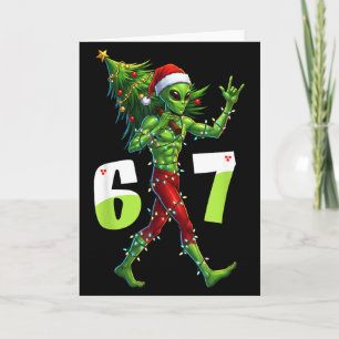 Funny Christmas Alien Six Seven Meme 67 Santa Hat Card