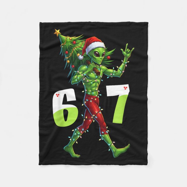 Funny Christmas Alien Six Seven Meme 67 Santa Hat  Fleece Blanket (Front)