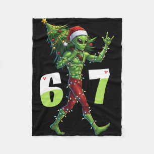 Funny Christmas Alien Six Seven Meme 67 Santa Hat  Fleece Blanket
