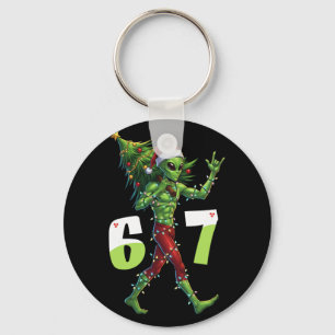 Funny Christmas Alien Six Seven Meme 67 Santa Hat Key Ring