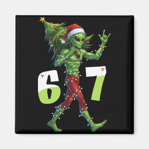 Funny Christmas Alien Six Seven Meme 67 Santa Hat Magnet