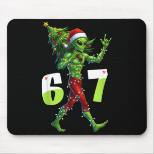 Funny Christmas Alien Six Seven Meme 67 Santa Hat Mouse Pad
