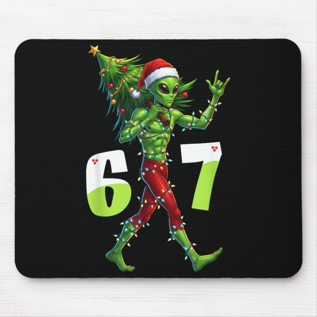 Funny Christmas Alien Six Seven Meme 67 Santa Hat  Mouse Pad (Front)