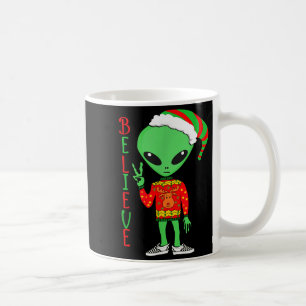 Funny Christmas Alien Ugly Sweater I Believe Santa Coffee Mug