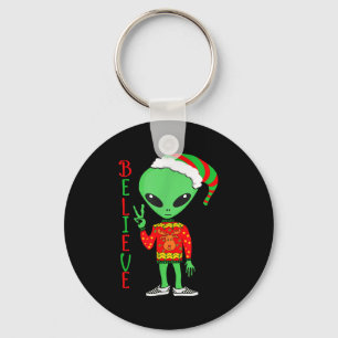 Funny Christmas Alien Ugly Sweater I Believe Santa Key Ring