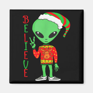 Funny Christmas Alien Ugly Sweater I Believe Santa Magnet