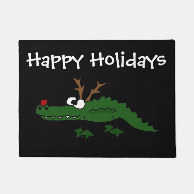 Funny Christmas Alligator as Reindeer Doormat (Front)