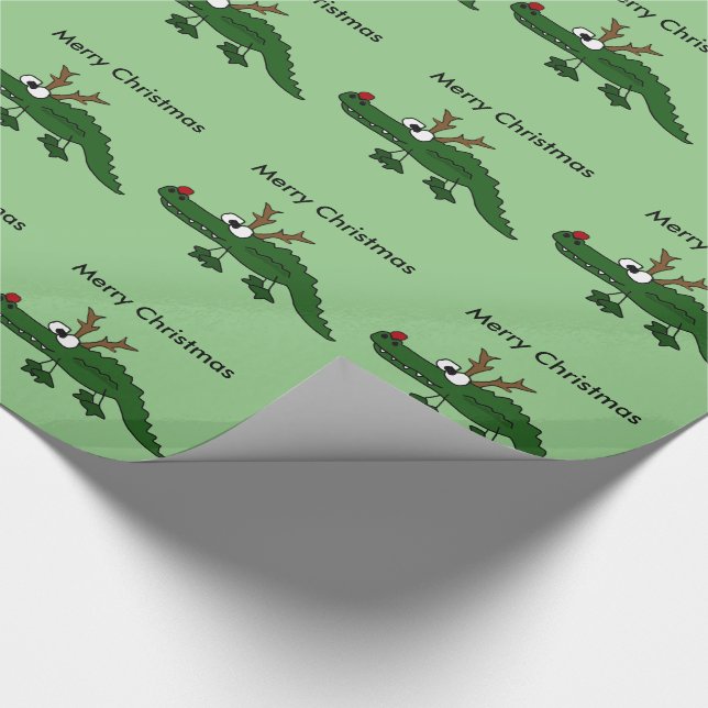 Funny Christmas Alligator as Reindeer Wrapping Paper (Corner)