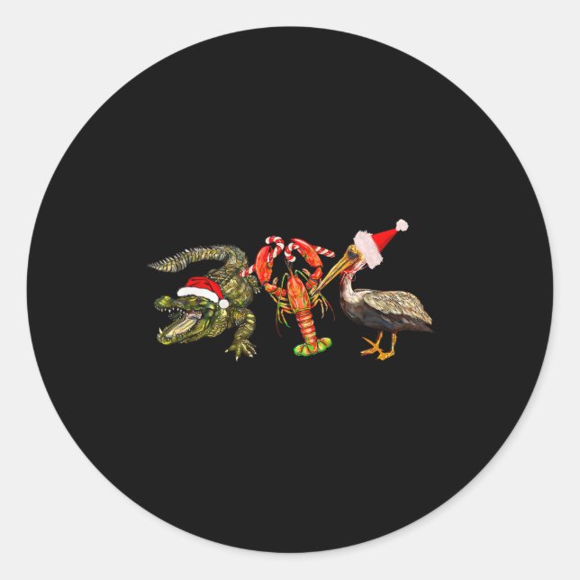 Funny Christmas Alligator Pelican Crawfish Holiday Classic Round Sticker (Front)