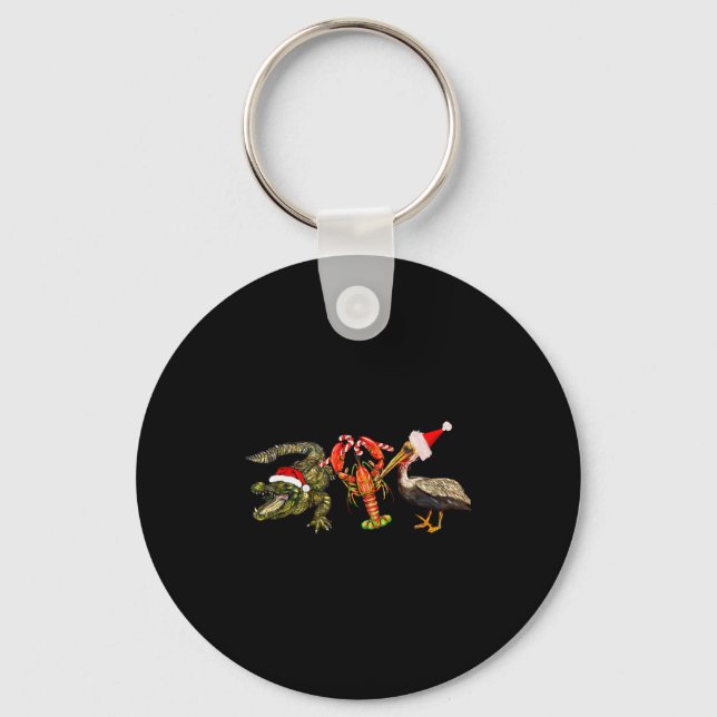 Funny Christmas Alligator Pelican Crawfish Holiday Key Ring (Front)