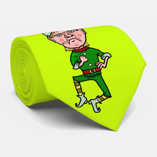 Funny Christmas Angry Little Elf Bah Humbug Tie (Rolled)