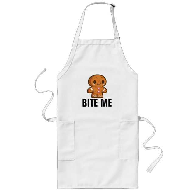Funny Christmas Aprons, Gingerbread man, BITE ME Long Apron (Front)