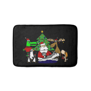 Funny Christmas Art with Santa and Friends Bath Mat