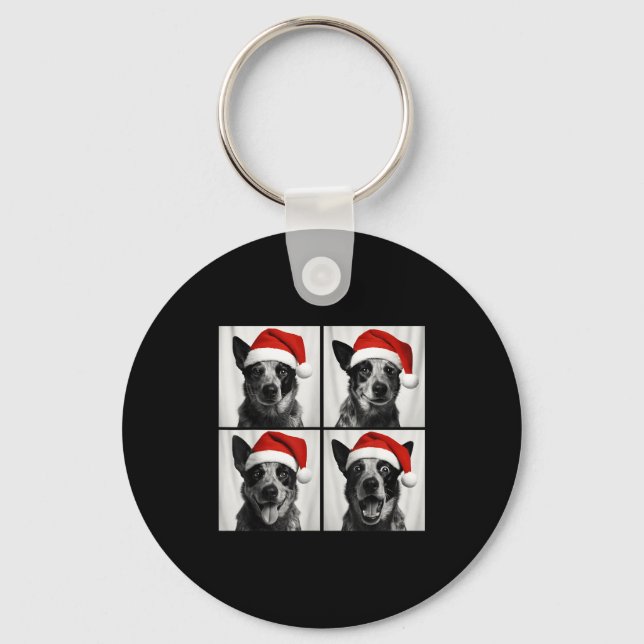 Funny Christmas Australian Cattle Dog Santa Photo  Key Ring (Front)