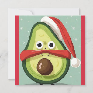 Funny Christmas Avocado in Santa Hat and Scarf  Holiday Card