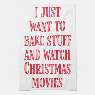 Funny Christmas Baking Saying Rustic Style Red Tea Towel