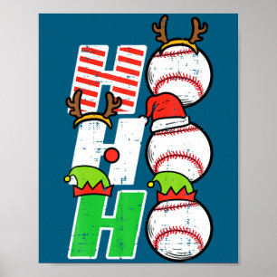 Funny Christmas Baseball Ho Ho Ho Poster