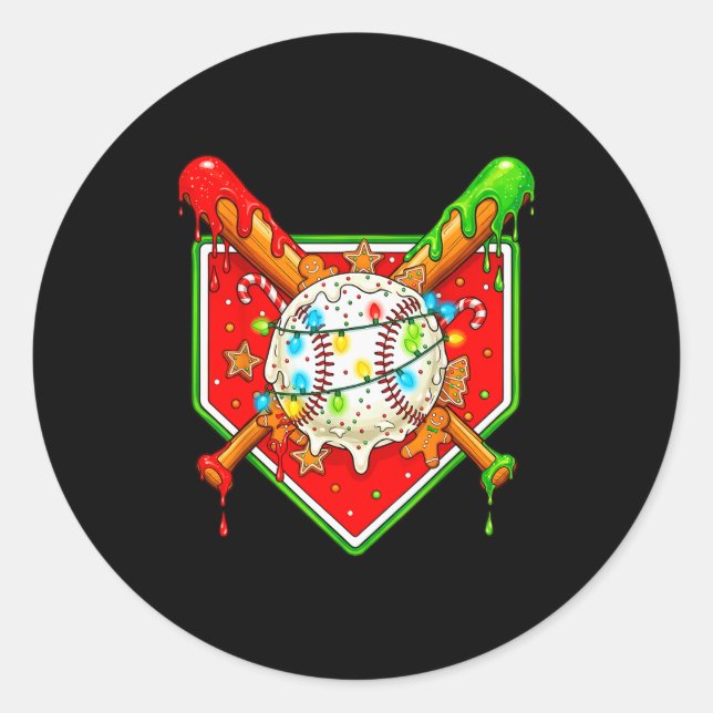 Funny Christmas Baseball Ice Cream Drip Men Women  Classic Round Sticker (Front)