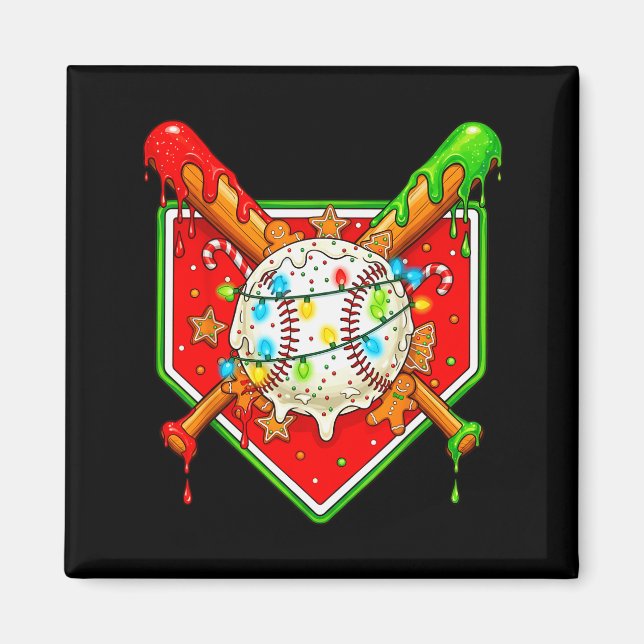 Funny Christmas Baseball Ice Cream Drip Men Women  Magnet (Front)