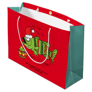 Funny Christmas Bass Fishing Fish Cute Cartoon Large Gift Bag