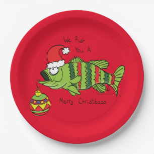 Funny Christmas Bass Fishing Fish Cute Cartoon Paper Plate