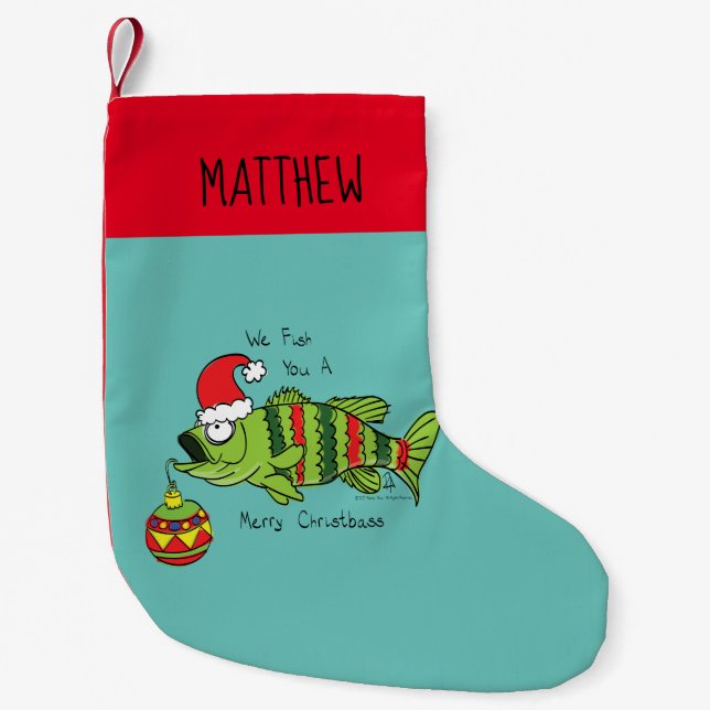 Funny Christmas Bass Fishing Fish Cute Cartoon Small Christmas Stocking (Front)