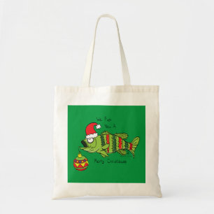 Funny Christmas Bass Fishing Fish Cute Cartoon Tote Bag