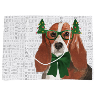 Funny Christmas Basset Hound Dog Lover Large Gift Bag