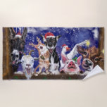 Funny Christmas Beach Towel<br><div class="desc">Happy Farm Animals Funny Christmas Beach Towels - MIGNED Painting</div>