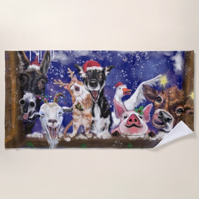 Funny Christmas Beach Towel (Front)