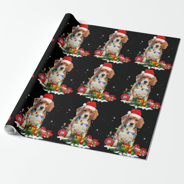 Funny Christmas Beagle Dog For Dog Dad Dog Mum Wrapping Paper (Unrolled)