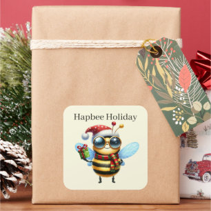 Funny Christmas bee add text Square Sticker