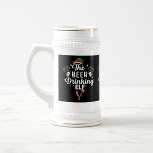 funny Christmas beer drinking elf word art Beer Stein