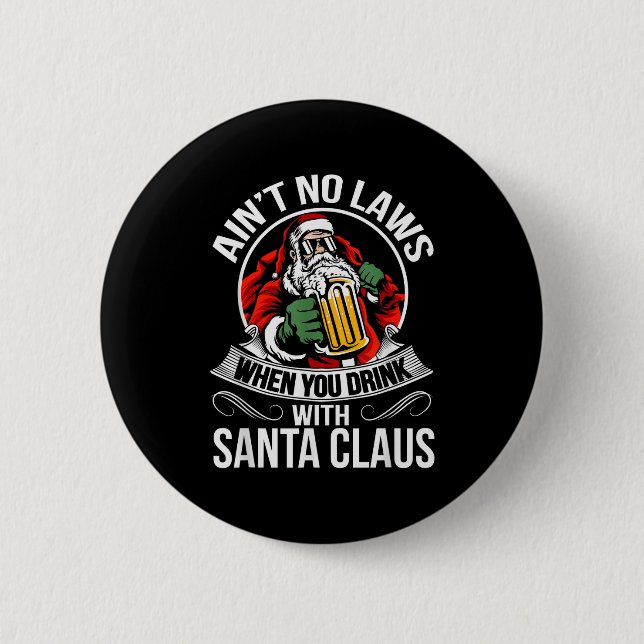 Funny Christmas Beer Drinking With Santa Clause  6 Cm Round Badge (Front)